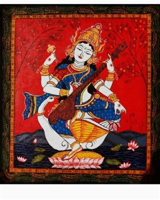 De  Saraswati met een vina-schilderij: Een ontroerende ode aan schoonheid en devotie!